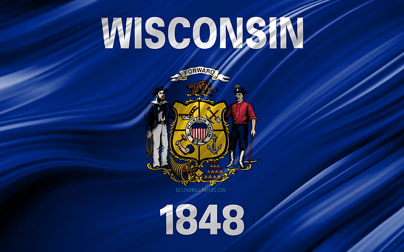 Wisconsin flag, american states, 3D waves, USA, Flag of Wisconsin, United States of America, Wisconsin, administrative districts, Wisconsin 3D flag, States of the United States, HD wallpaper