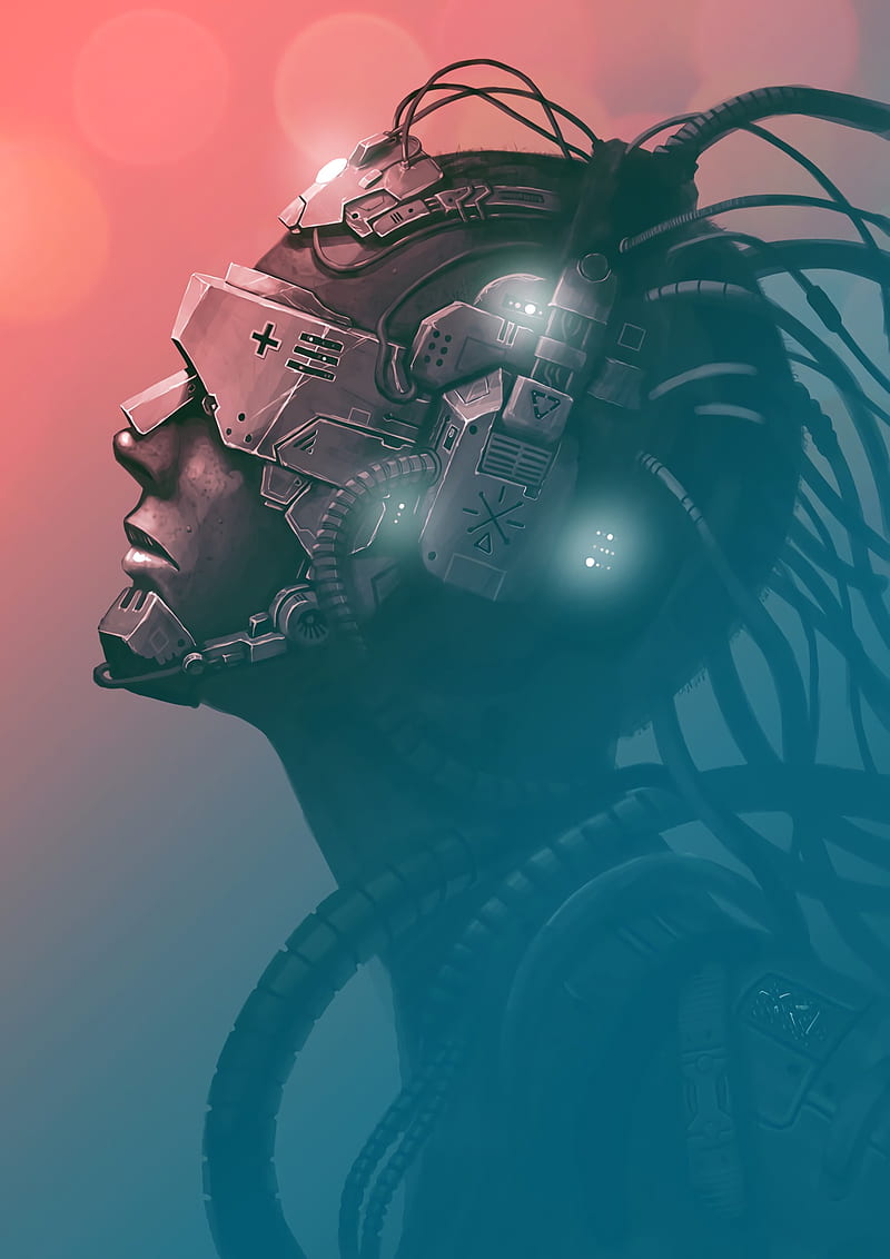 cyborg, mask, helmet, wires, art, HD phone wallpaper