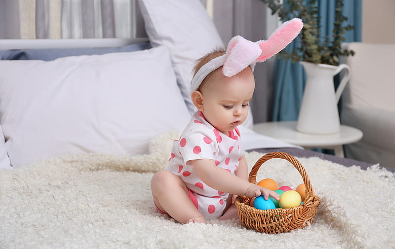 cute, egg, copil, ears, easter, bunny, child, baby, HD wallpaper | Peakpx