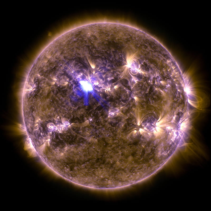 Sun With Solar Flare, false-color, sdo, solar flare, sun, ultraviolet light, HD phone wallpaper