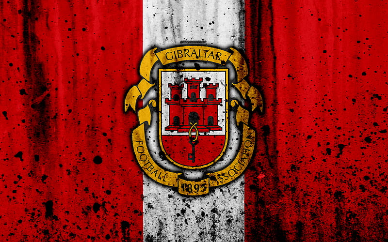 Gibraltar national football team logo, grunge, Europe, football, stone texture, soccer, Gibraltar, European national teams, HD wallpaper