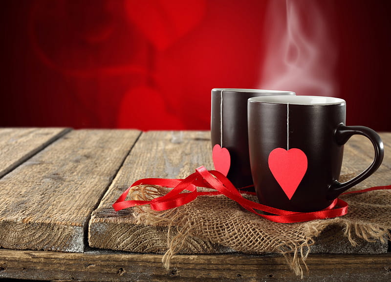 With Love, valentines day, love, tea time, corazones, tea, cups, HD wallpaper
