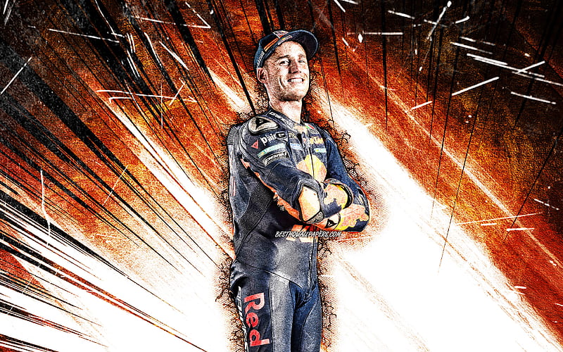 Pol Espargaro, grunge art, Red Bull KTM Factory Racing, spanish motorcycle racer, MotoGP, Pol Espargaro Villa, orange abstract rays, MotoGP World Championship, Pol Espargaro, HD wallpaper