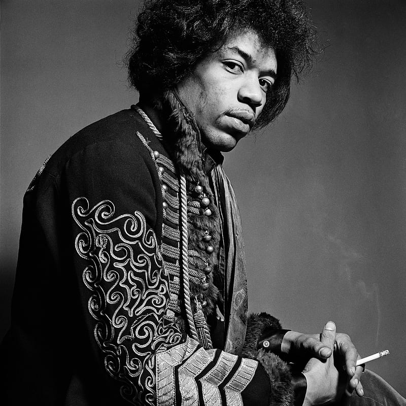 men, musician, Jimi Hendrix, monochrome, guitarist, simple background, cigarettes, looking at viewer, smoke, HD phone wallpaper