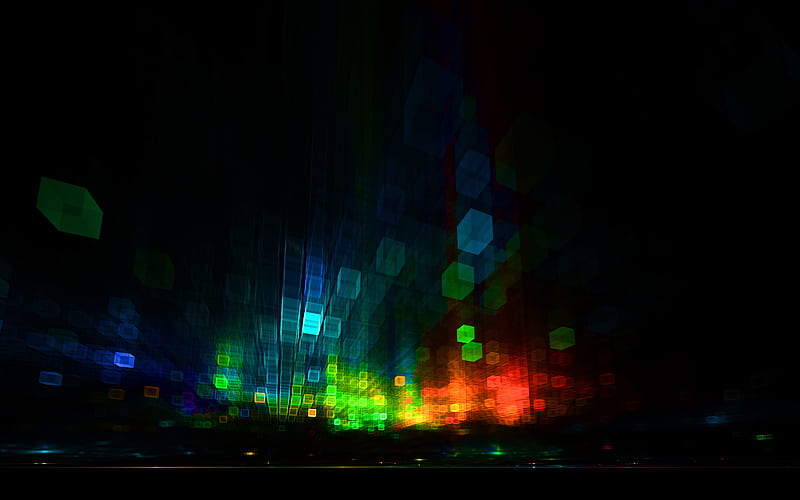 cubes, glare, blurring, multicolored, dark, HD wallpaper