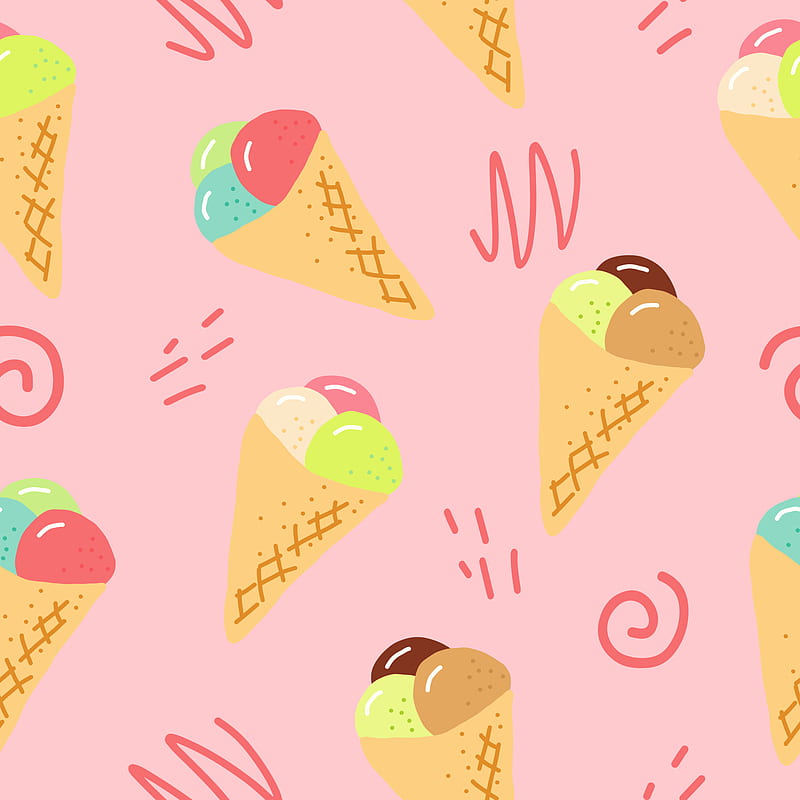ice cream in waffle cone seamless pattern. hand drawn doodle., cartoon. , textiles, fabric, wrapping paper. food, sweet refreshing bright summer 7335797 Vector Art at Vecteezy, Cartoon Waffles, HD phone wallpaper