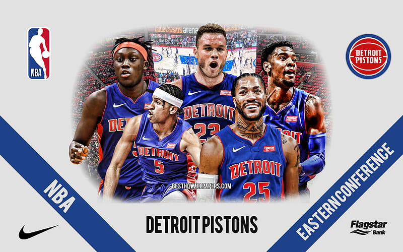 Detroit Pistons, American Basketball клуб, NBA, USA, basketball, Little Caesars Arena, Detroit Pistons logo, Blake Griffin, Sekou Doumbouya, Josh Jackson, HD wallpaper