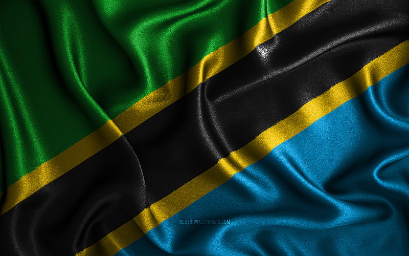 Tanzanian flag silk wavy flags, African countries, national symbols, Flag of Tanzania, fabric flags, Tanzania flag, 3D art, Tanzania, Africa, Tanzania 3D flag, HD wallpaper