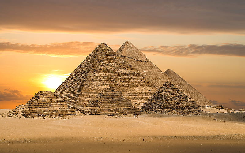 pyramids, architecture, desert, great, old, egypt, sahara, HD wallpaper