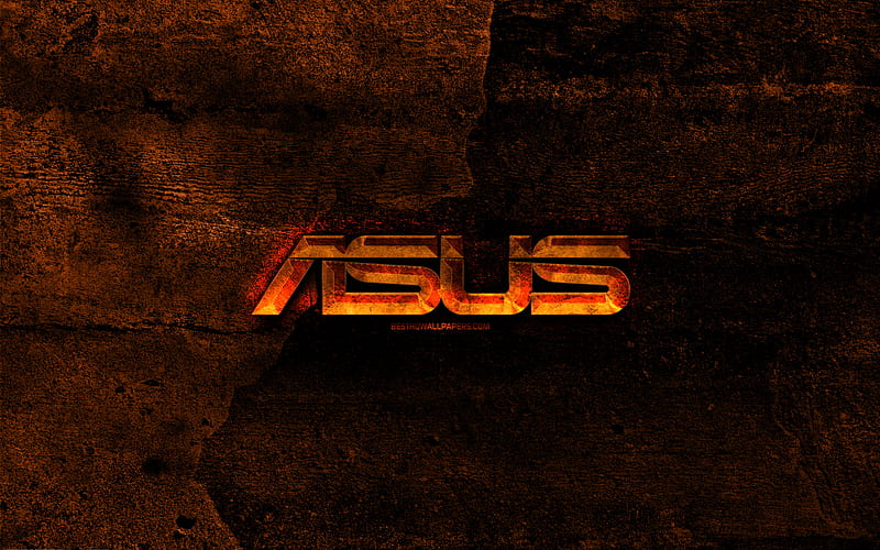 Asus fiery logo, orange stone background, creative, Asus logo, brands, Asus, HD wallpaper
