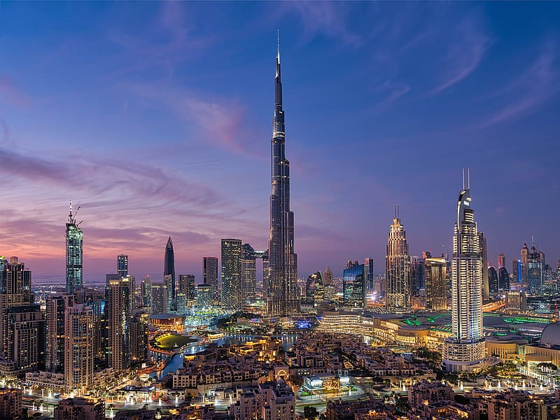 Cities, Night, City, Building, Dubai, Panorama, United Arab Emirates, Burj Khalifa, HD wallpaper