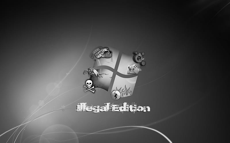 Illegal Edition - Windows 7, windows logo, gray, 7, black, microsoft, chrome, illegal, windows, edition, cool, windows 7, dark, gris, steel, seven, funny, HD wallpaper