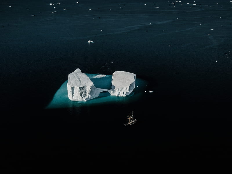 ship, iceberg, aerial view, ocean, snow, HD wallpaper
