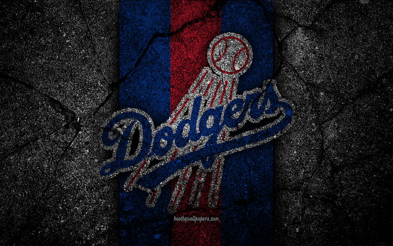 Los Angeles Dodgers, logo, MLB, baseball, USA, black stone, Major League Baseball, asphalt texture, LA Dodgers, art, baseball club, Los Angeles Dodgers logo, HD wallpaper