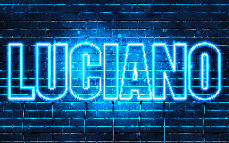 Luciano with names, horizontal text, Luciano name, blue neon lights, with Luciano name, HD wallpaper