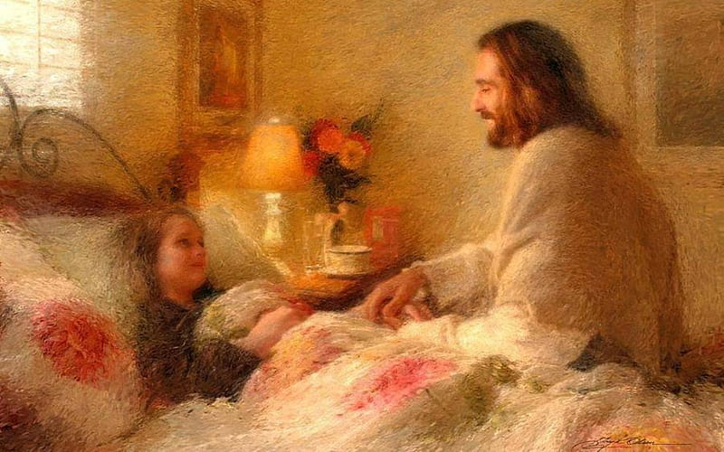 Jesus and the Sick Girl, girl, Christ, sick, room, Jesus, HD wallpaper