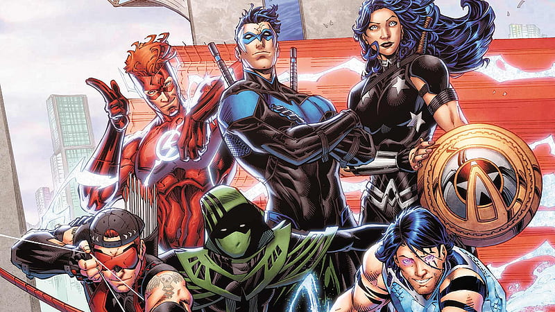 Teen Titans, Nightwing, Flash, Donna Troy, Garth (DC Comics), Roy Harper, Wally West, Dick Grayson, DC Comics, Tempest (DC Comics), HD wallpaper