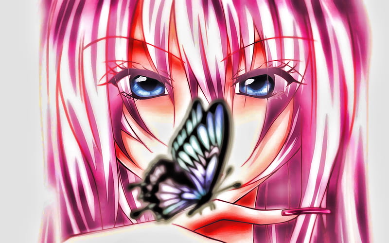 Megurine Luka, butterfly, Vocaloid Characters, artwork, manga, Vocaloid, Luka Megurine, HD wallpaper