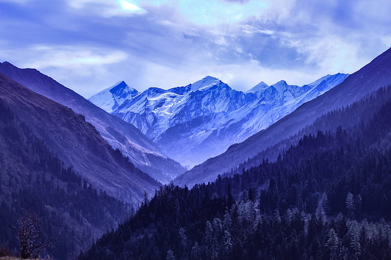 Mountain Range Blue , mountains, nature, blue, HD wallpaper