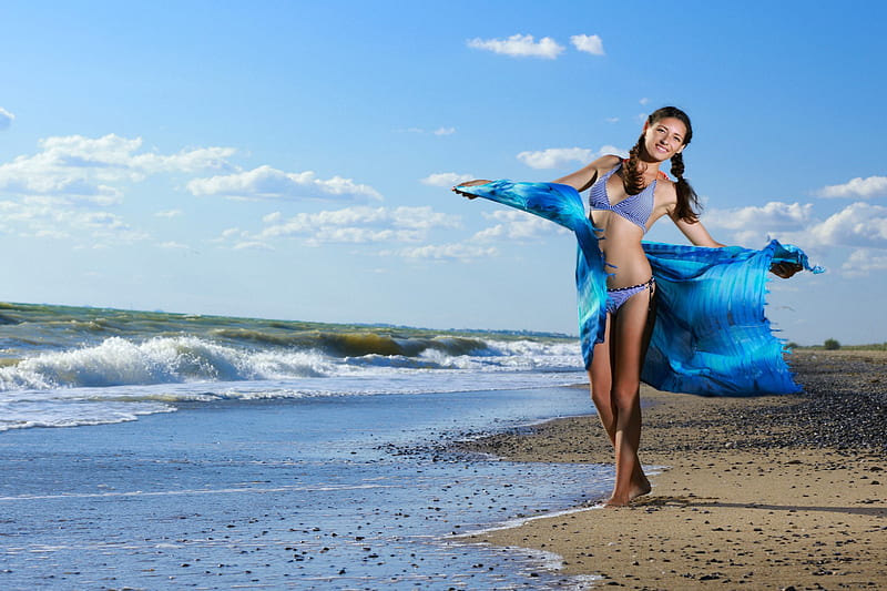 Bikini Model ~ Rosella, beach, brunette, model, bikini, HD wallpaper