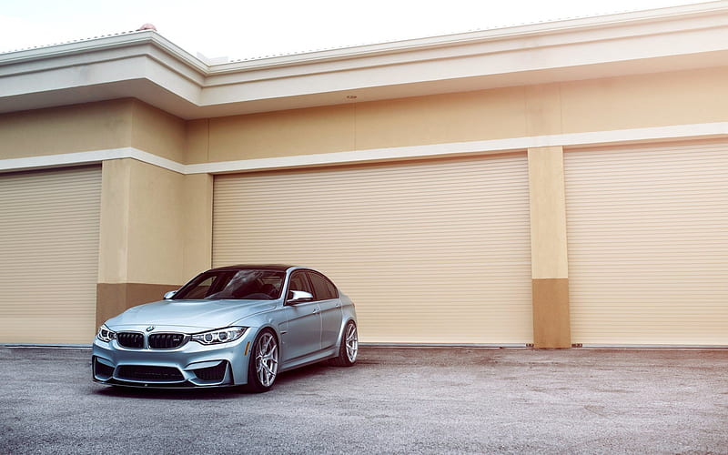 BMW M3, 2016, F80, gray BMW, silver wheels, tuning M3, HD wallpaper