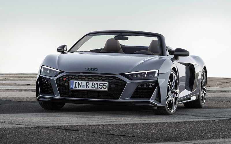 Audi R8 Spyder, 2019 front view, sports convertible, new gray R8, convertible, German sports car, Audi, HD wallpaper