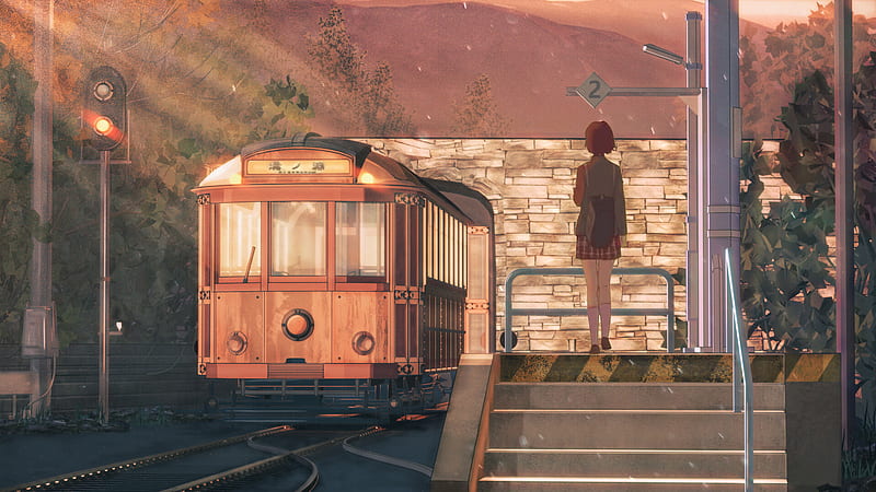 Anime, Girl, Original (Anime), Train, Train Station, HD wallpaper
