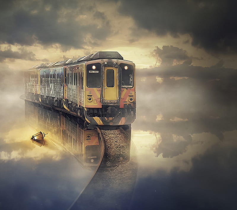 Railway to Heaven, cloud, path, railroad, sky, track, train, HD wallpaper