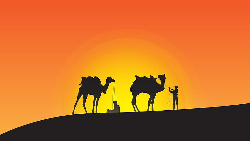 Camel Leaders Silhouette, camel, artist, artwork, digital-art, silhouette, HD wallpaper