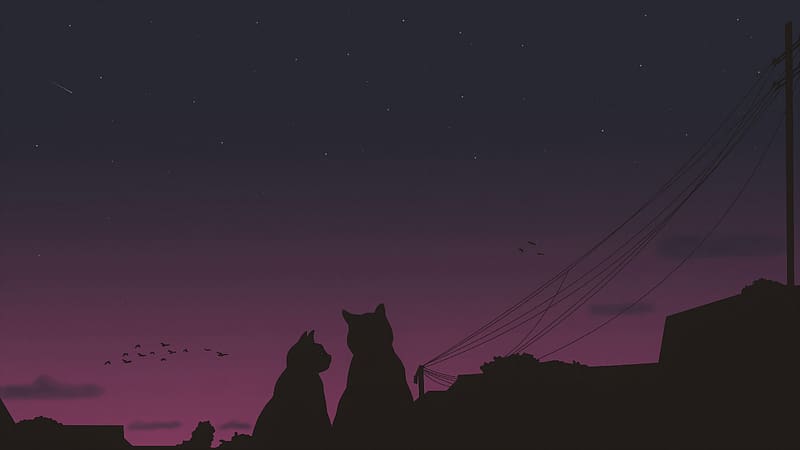 Lofi Late Night Cats, lofi, cats, cat, minimalism, minimalist, artist, artwork, digital-art, artstation, HD wallpaper