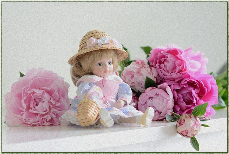 Flowers and cute doll for Snowdrop, little lady, soft, adorable, doll,  delicate, HD wallpaper | Peakpx