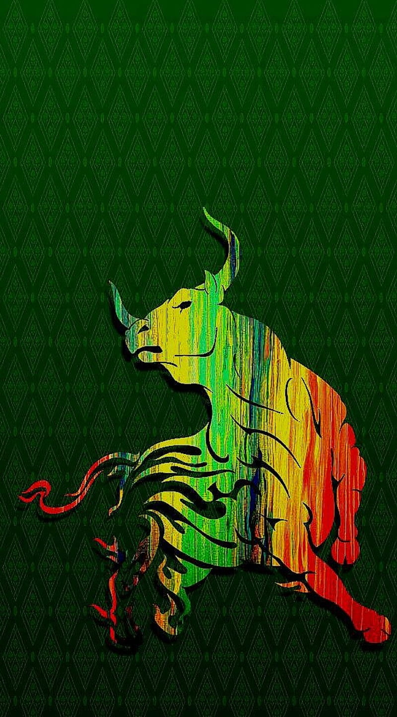 bull green, art, bacgrounds, bull, designs, HD phone wallpaper