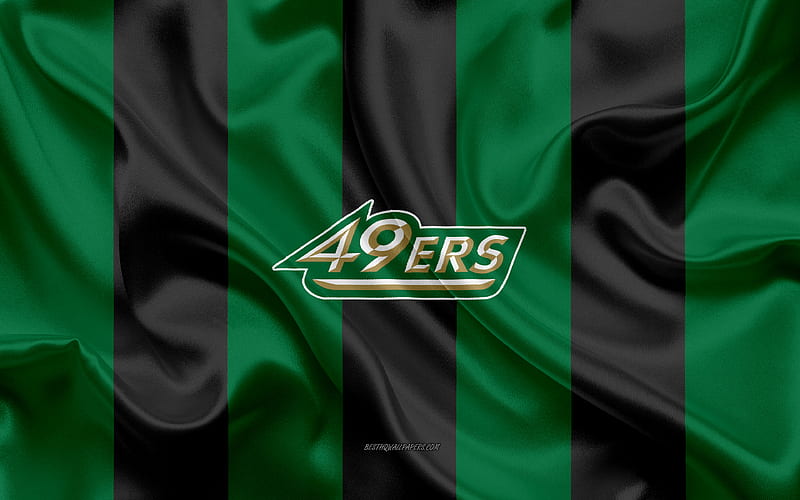 Charlotte 49ers, American football team, emblem, silk flag, green-black silk texture, NCAA, Charlotte 49ers logo, Charlotte, North Carolina, USA, American football, HD wallpaper