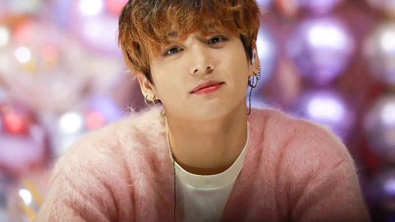 Jungkook Is Wearing White T-Shirt And Pink Fur Overcoat Sitting In Glare Lights Bokeh Background BTS, HD wallpaper