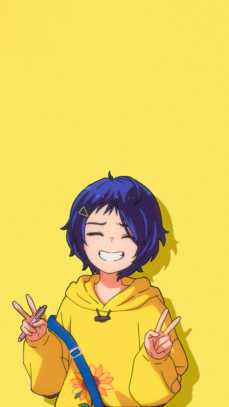ooto Ai, anime, happy, wifu, wonder egg, yellow, HD phone wallpaper