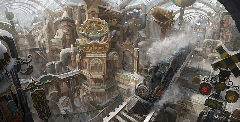 Steampunk Trains, Trains, Abstract, Steampunk, Fantasy, HD wallpaper