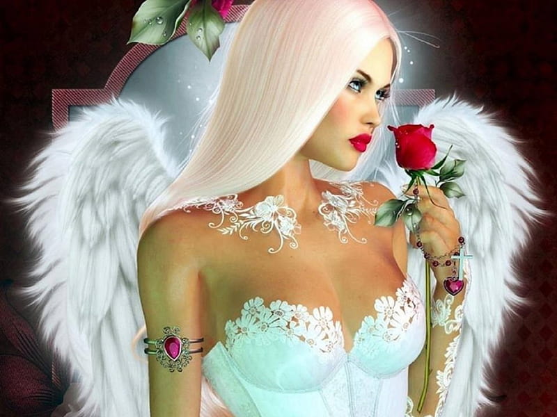 Let Me Be Your Angel, female, wings, colors, love four seasons, bonito, creative pre-made, roses, digital art, angels, weird things people wear, girls, HD wallpaper