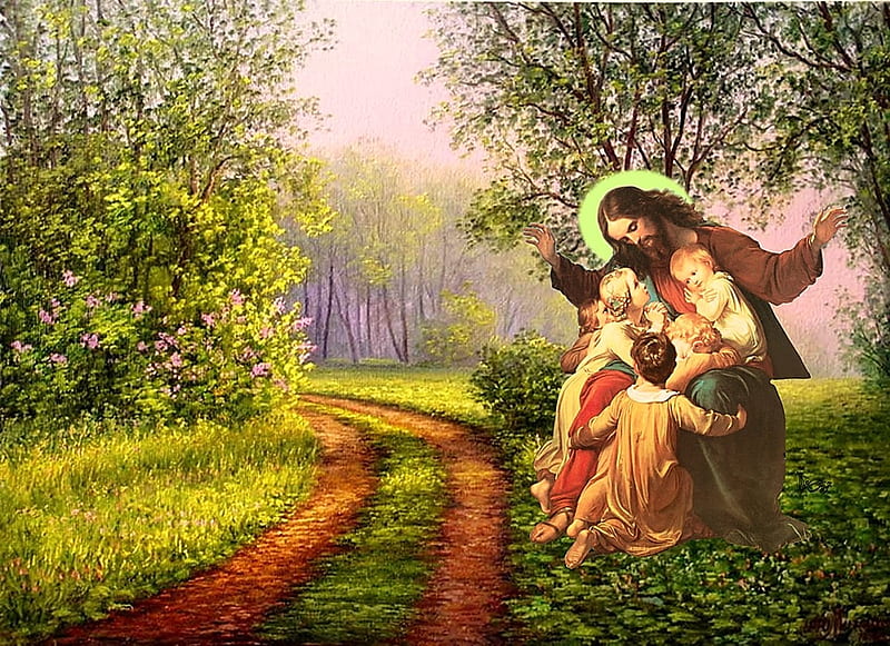 Let the children come to me..., children, christ, jesus, love, HD wallpaper