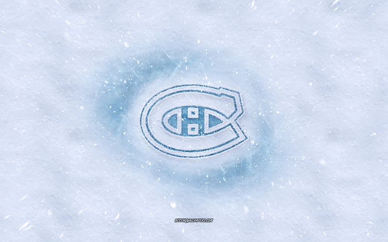 Montreal Canadiens logo, Canadian hockey club, winter concepts, NHL, Montreal Canadiens ice logo, snow texture, Quebec, Montreal, Canada, USA, snow background, Montreal Canadiens, hockey, HD wallpaper