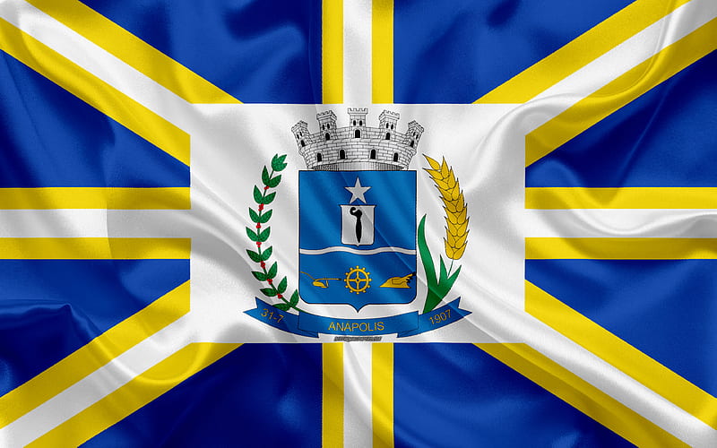 Flag of Anapolis silk texture, Brazilian city, blue yellow silk flag, Anapolis flag, Goias, Brazil, art, South America, Anapolis, HD wallpaper