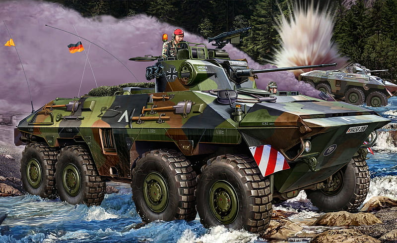 SpPz 2 Luchs - Amphibious Vehicle, vehicle, art, german, sppz, reconnaissance, armoured, luchs, drawing, painting, armored, amphibious, HD wallpaper
