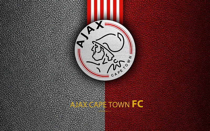 Ajax Cape Town FC leather texture, white red lines, logo, South African Football Club, emblem, Premier Soccer League, PSL, Cape Town, South Africa, football, HD wallpaper