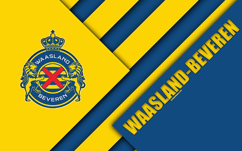 Waasland-Beveren FC Belgian Football Club, yellow blue abstraction, logo, material design, Beveren, Belgium, football, Jupiler Pro League, HD wallpaper