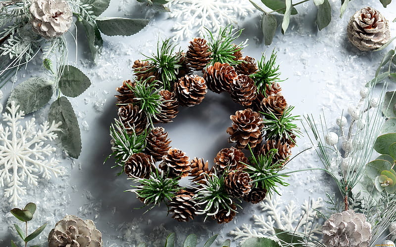Advent Wreath, pine cones, wreath, snow, Advent, HD wallpaper