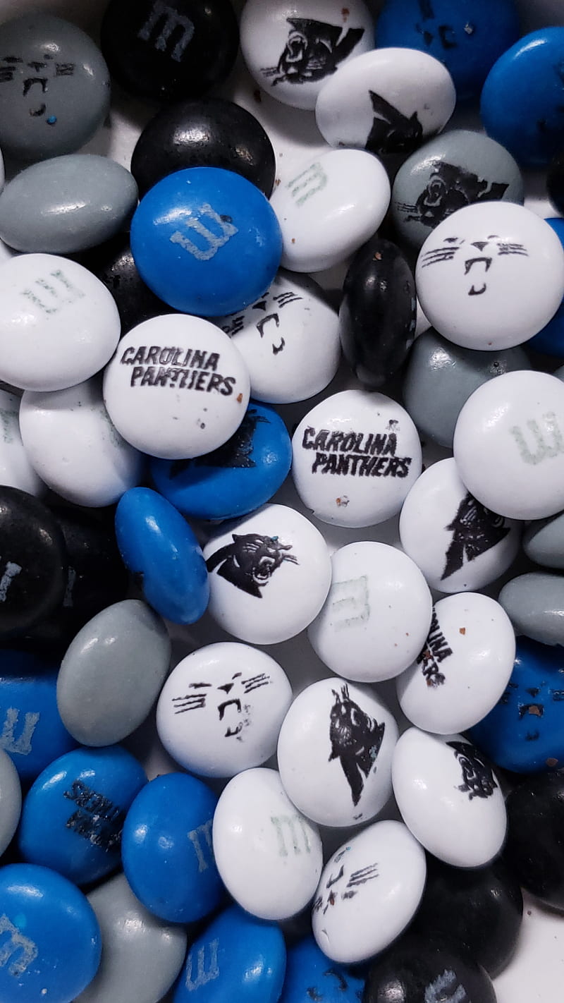 Carolina Panthers, candy, mms, chocolate, blue, black, white, HD phone wallpaper