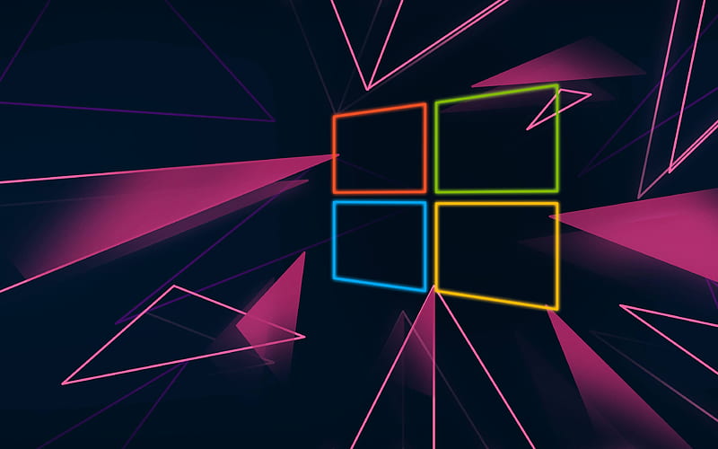 Windows 10 colorful logo, abstract art, creative, purple abstract background, Windows 10 logo, OS, Windows 10 neon logo, Windows 10, HD wallpaper