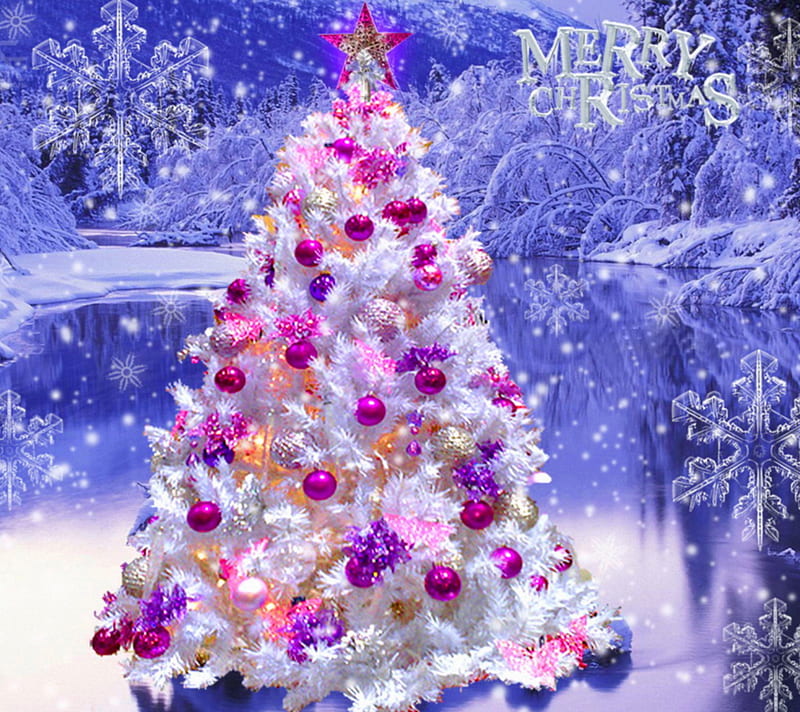 merry christmas, christmas tree, frozen, winter, xmas, HD wallpaper