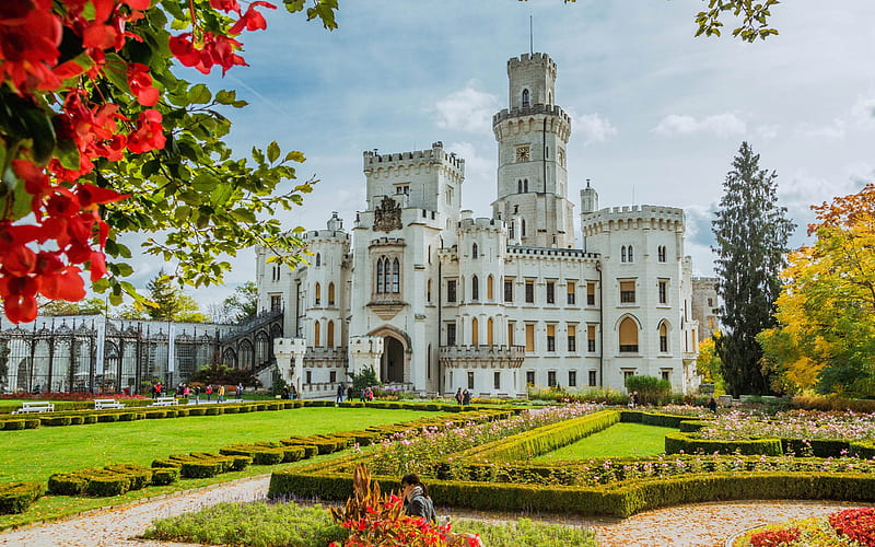 Hluboka Castle, beautiful castle, garden, Czech castles, ancient castles, Hluboka nad Vltavou, Czech Republic, HD wallpaper
