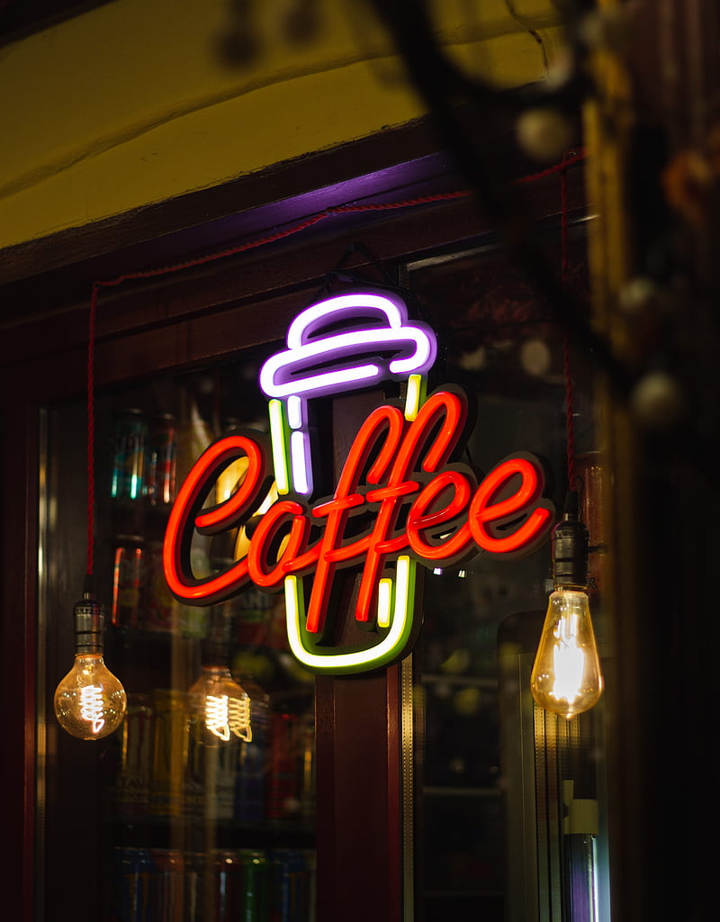 coffee, neon, signboard, word, HD phone wallpaper