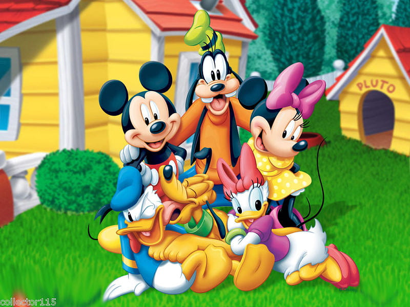Together forever ;), good morning, sunny day, together, yellow, mickey mouse, happy, gufy, friendship, siempre, pluto, sunshine, minnie, friends, HD wallpaper